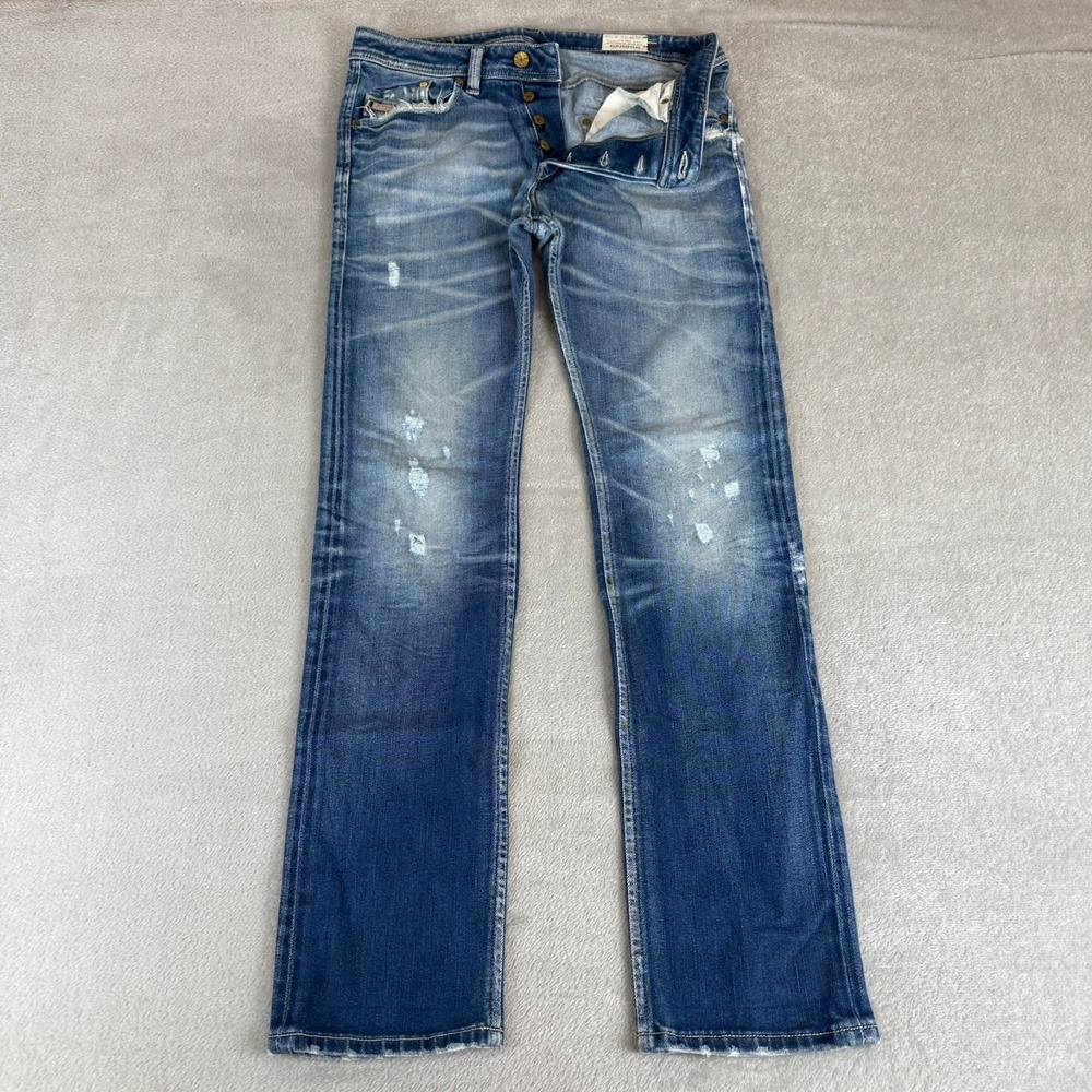 Diesel Darron Slim Tapered Jeans Mens 31x32 Blue Distressed Button Fly Stretch